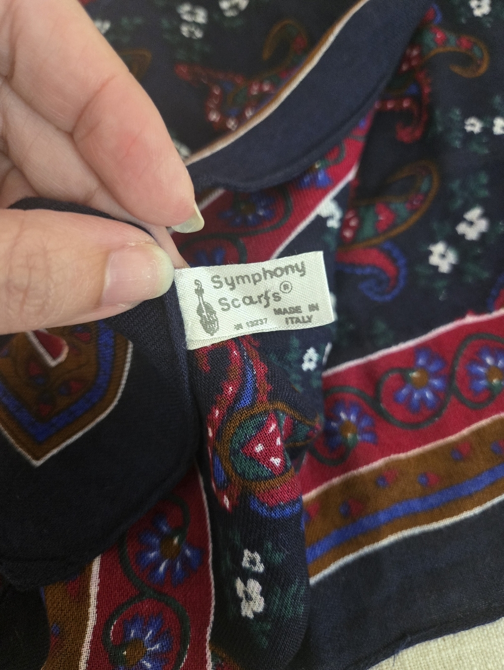 Made In Italy Rayon Scarf - Navy with Paisley Border - Picture 6 of 6